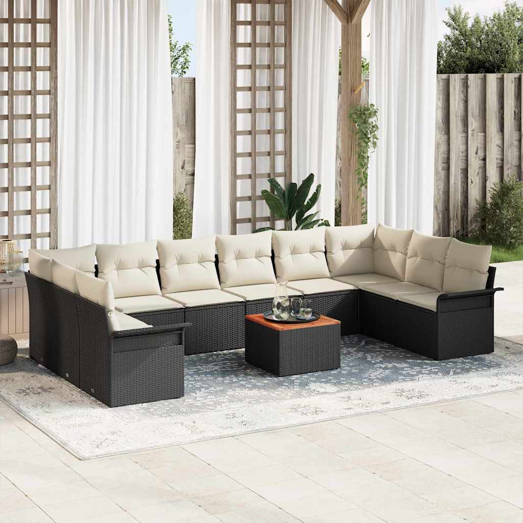 vidaXL Garten-Sofa-Set mit Kissen mit Kissen 11 pcs Schwarz und Creme
