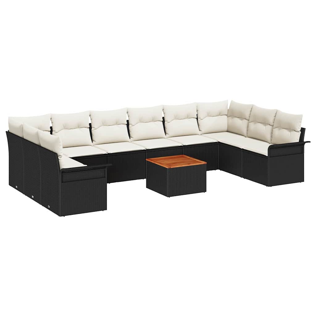 vidaXL Garten-Sofa-Set mit Kissen mit Kissen 11 pcs Schwarz und Creme