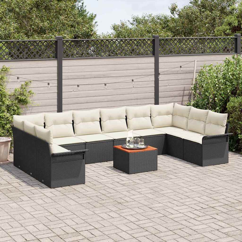 Garten-Sofa-Set mit Kissen mit Kissen 11 pcs Schwarz und Creme