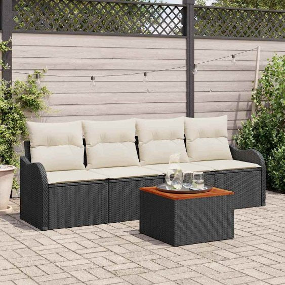 vidaXL Gartensofa-set mit Speicher 5 pcs Schwarz und Creme Poly-Rattan