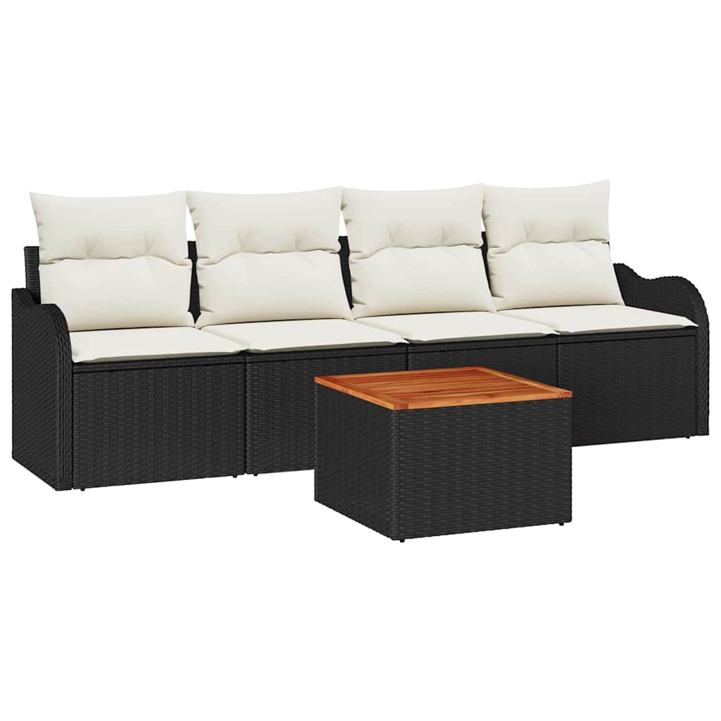 vidaXL Gartensofa-set mit Speicher 5 pcs Schwarz und Creme Poly-Rattan