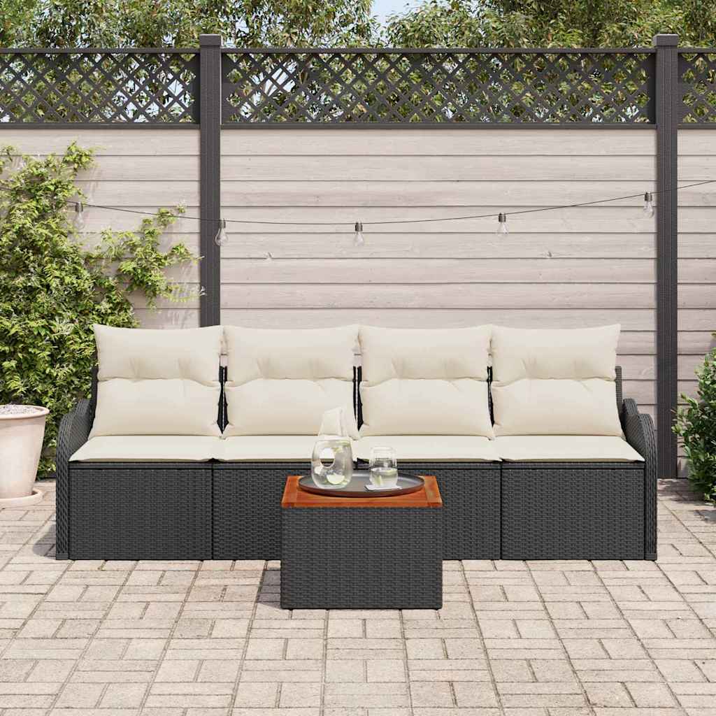 vidaXL Gartensofa-set mit Speicher 5 pcs Schwarz und Creme Poly-Rattan