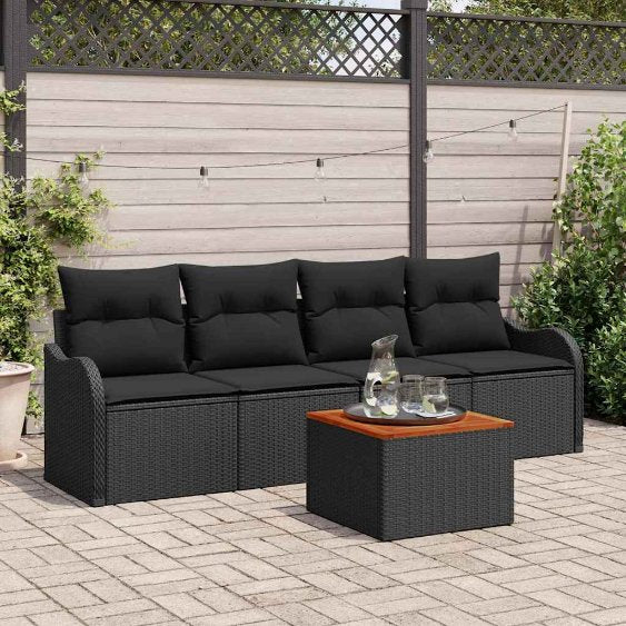 vidaXL Gartensofa-set mit Speicher 5 pcs Schwarz und Creme Poly-Rattan