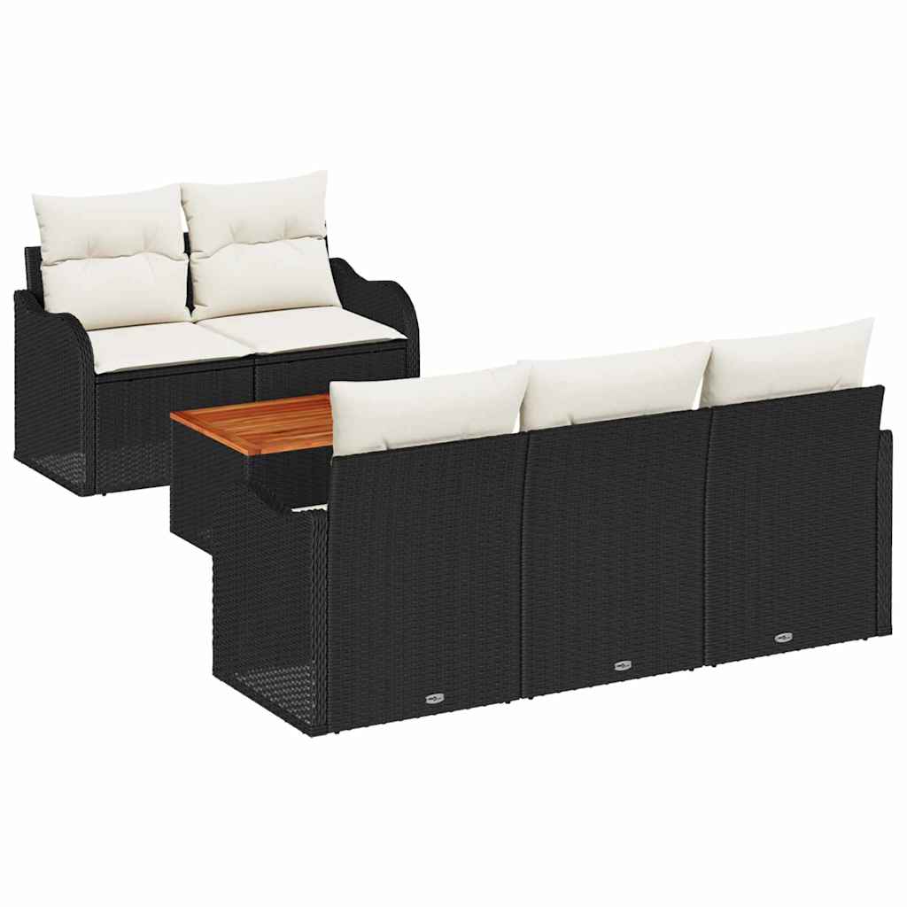 vidaXL Garten-Sofa-Set mit Kissen mit Speicher 6 pcs Schwarz und Creme