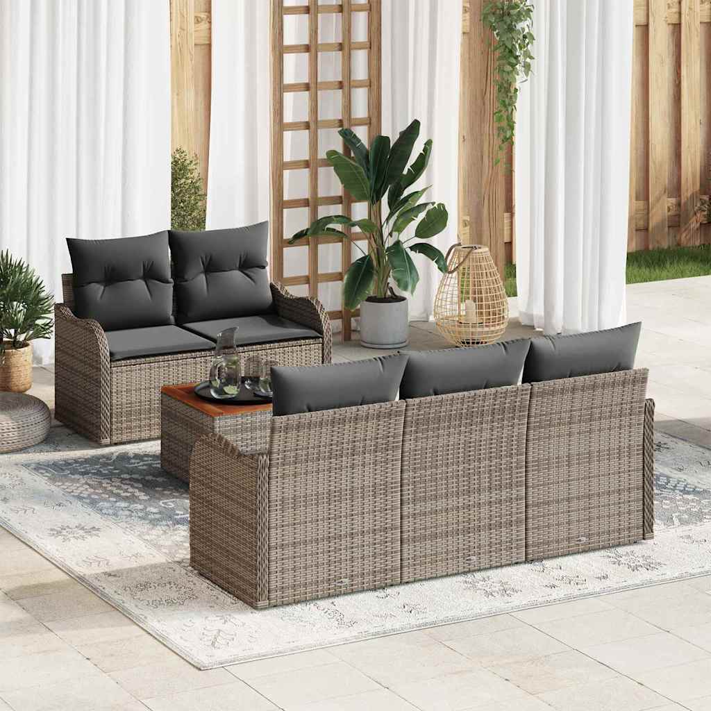 Garten-Sofa-Set mit Kissen mit Speicher 6 pcs Schwarz und Creme