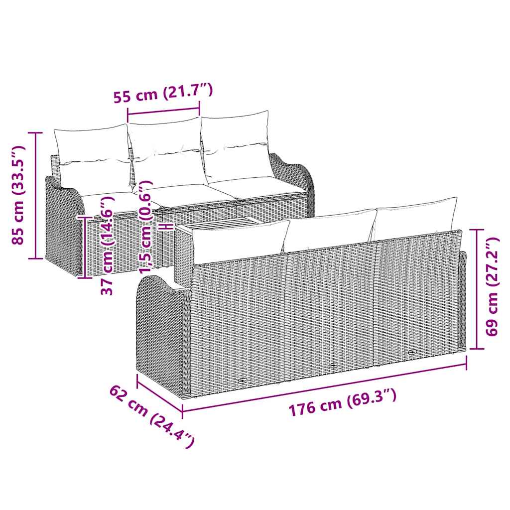 Garten-Sofa-Set 7 pcs Schwarz und Weiß
