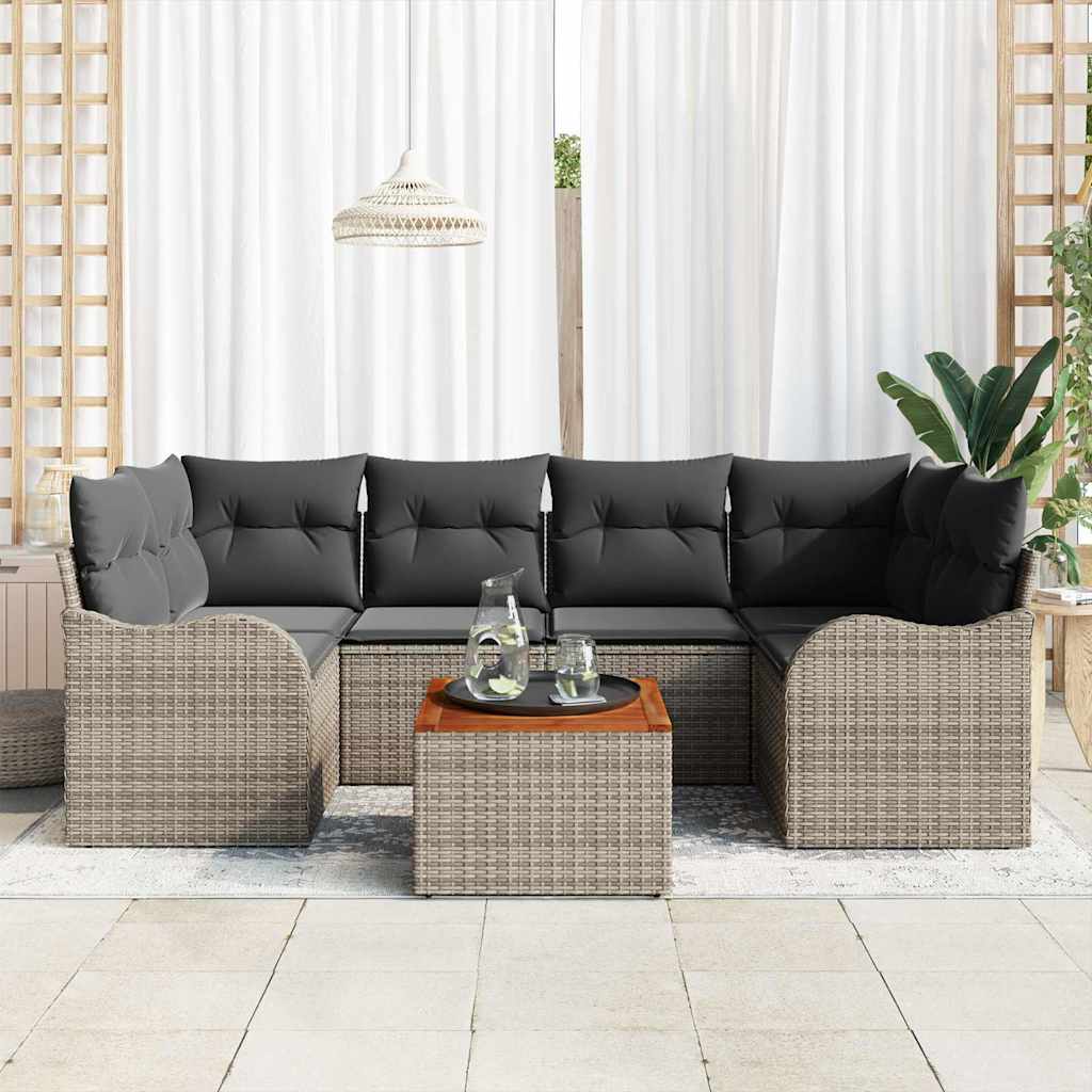 Garten-Sofa-Set 7 pcs Schwarz und Weiß