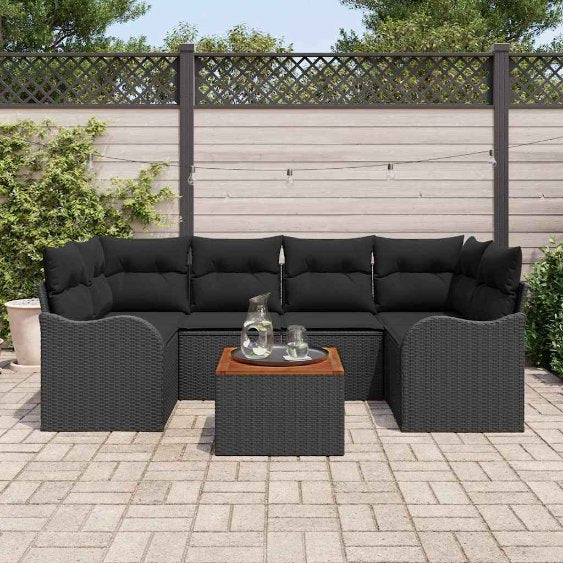 Garten-Sofa-Set 7 pcs Schwarz und Weiß