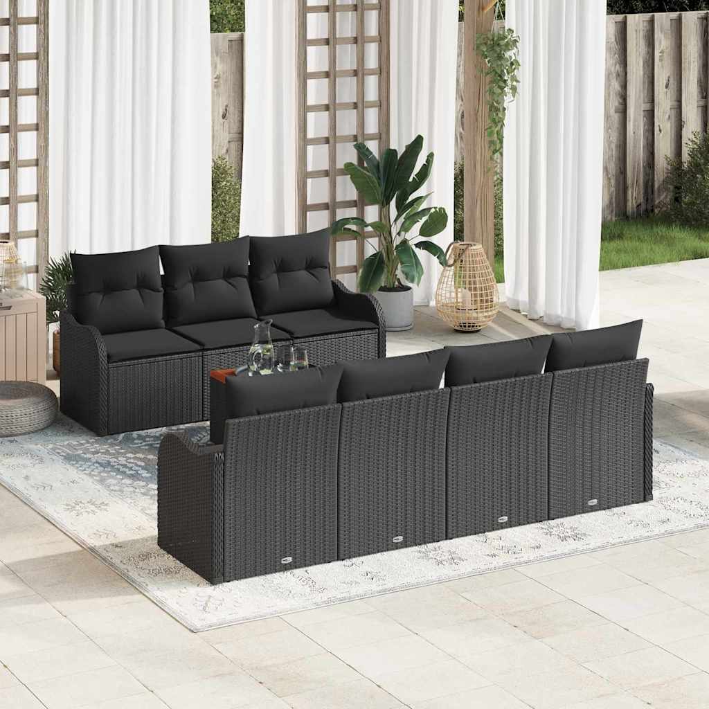 Gartensofa-set mit Speicher 8 pcs Schwarz und Creme Poly-Rattan