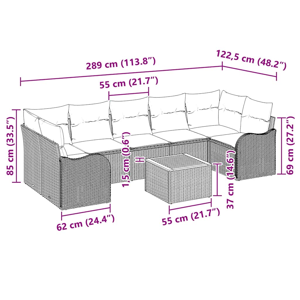 Garten-Sofa-Set 8 pcs Schwarz und Weiß