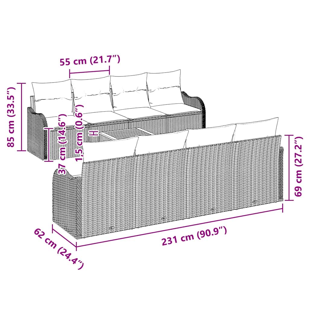 Gartensofa-set mit Speicher 9 pcs Schwarz und Creme Poly-Rattan