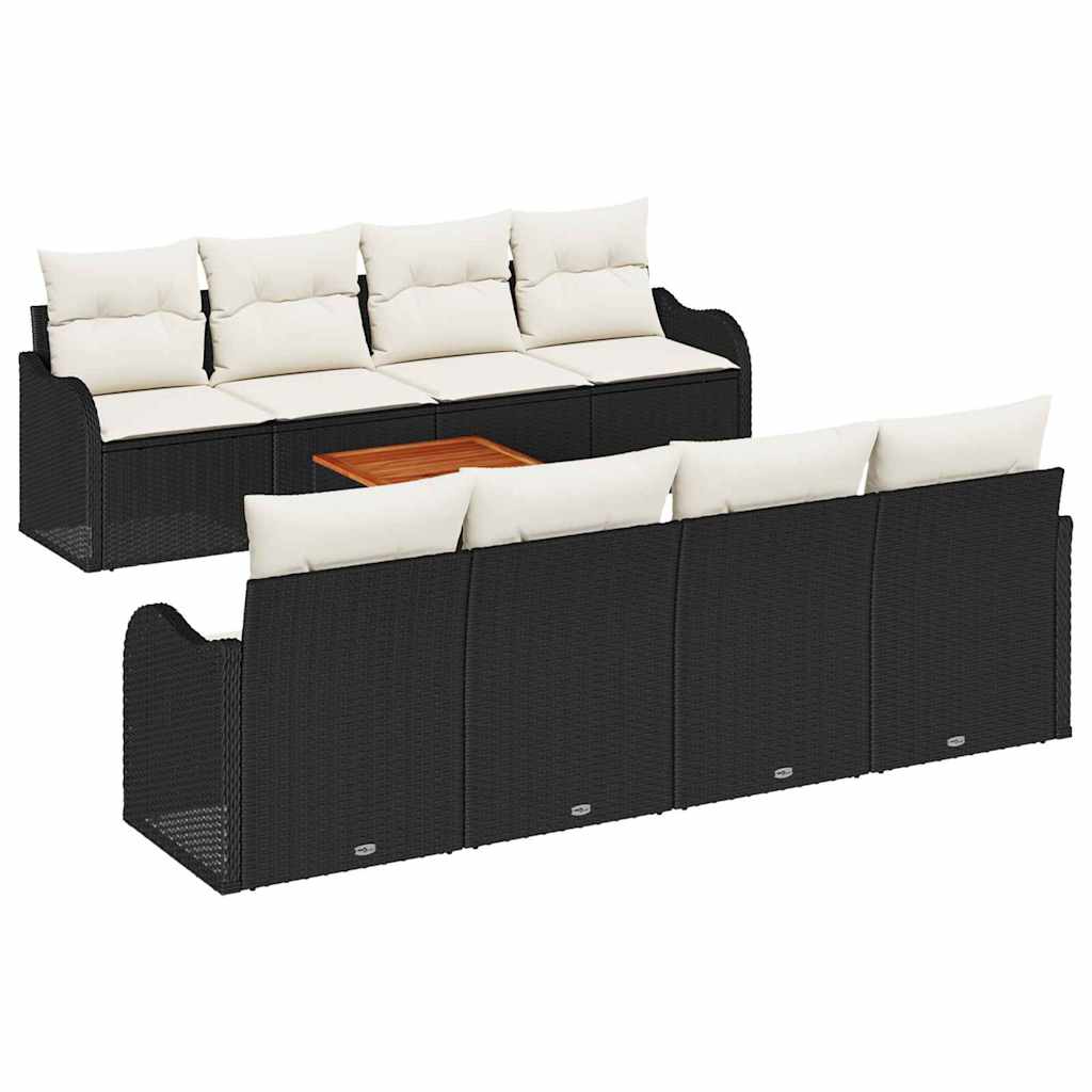 Gartensofa-set mit Speicher 9 pcs Schwarz und Creme Poly-Rattan