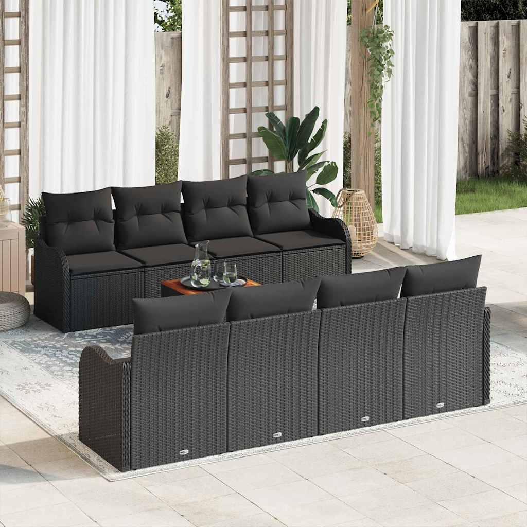 Gartensofa-set mit Speicher 9 pcs Schwarz und Creme Poly-Rattan