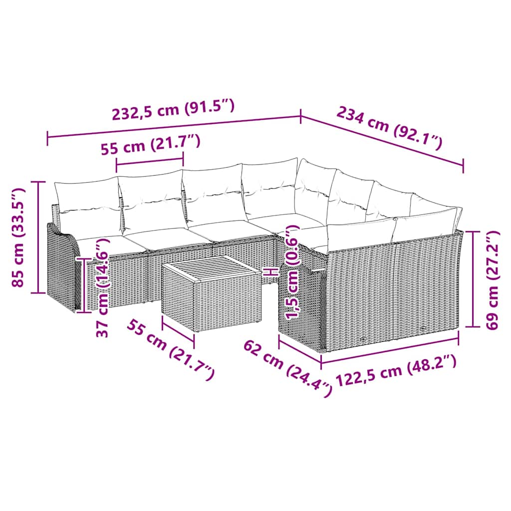 Garten-Sofa-Set 9 pcs Schwarz und Weiß