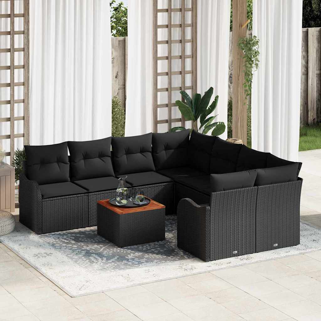 Garten-Sofa-Set 9 pcs Schwarz und Weiß