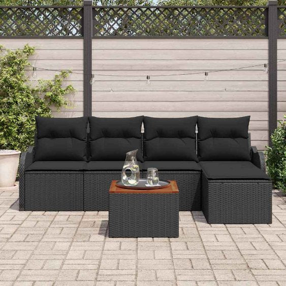 Garten-Sofa-Set 6 pcs Schwarz und Weiß