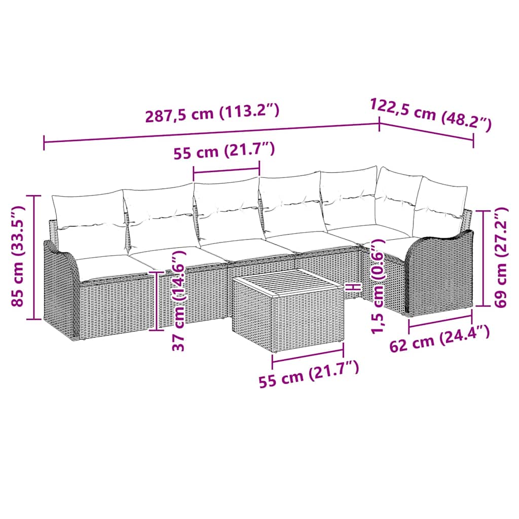 Garten-Sofa-Set 7 pcs Schwarz und Weiß