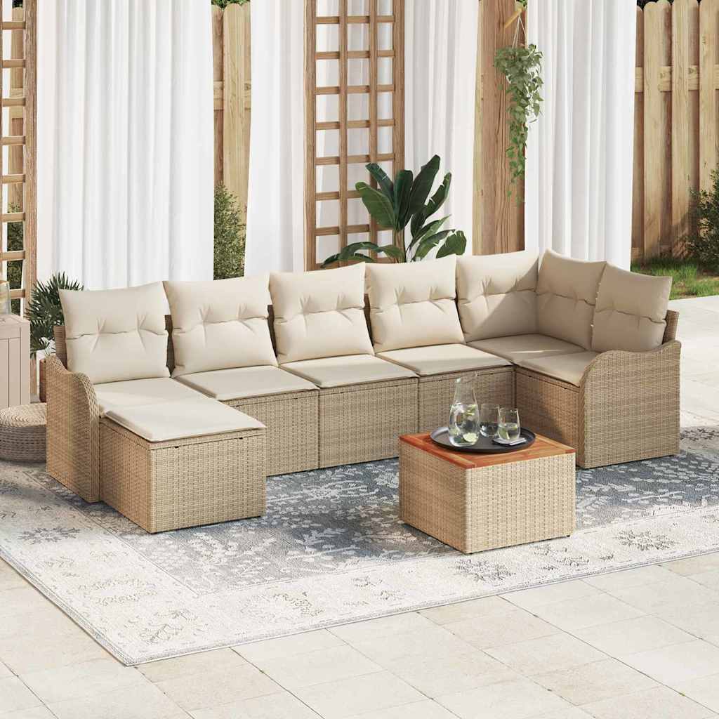 Gartensofa-set mit Speicher 8 pcs Schwarz und Creme Poly-Rattan