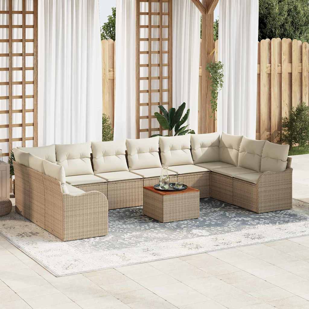 Gartensofa-set 11 pcs Schwarz und Creme Poly-Rattan