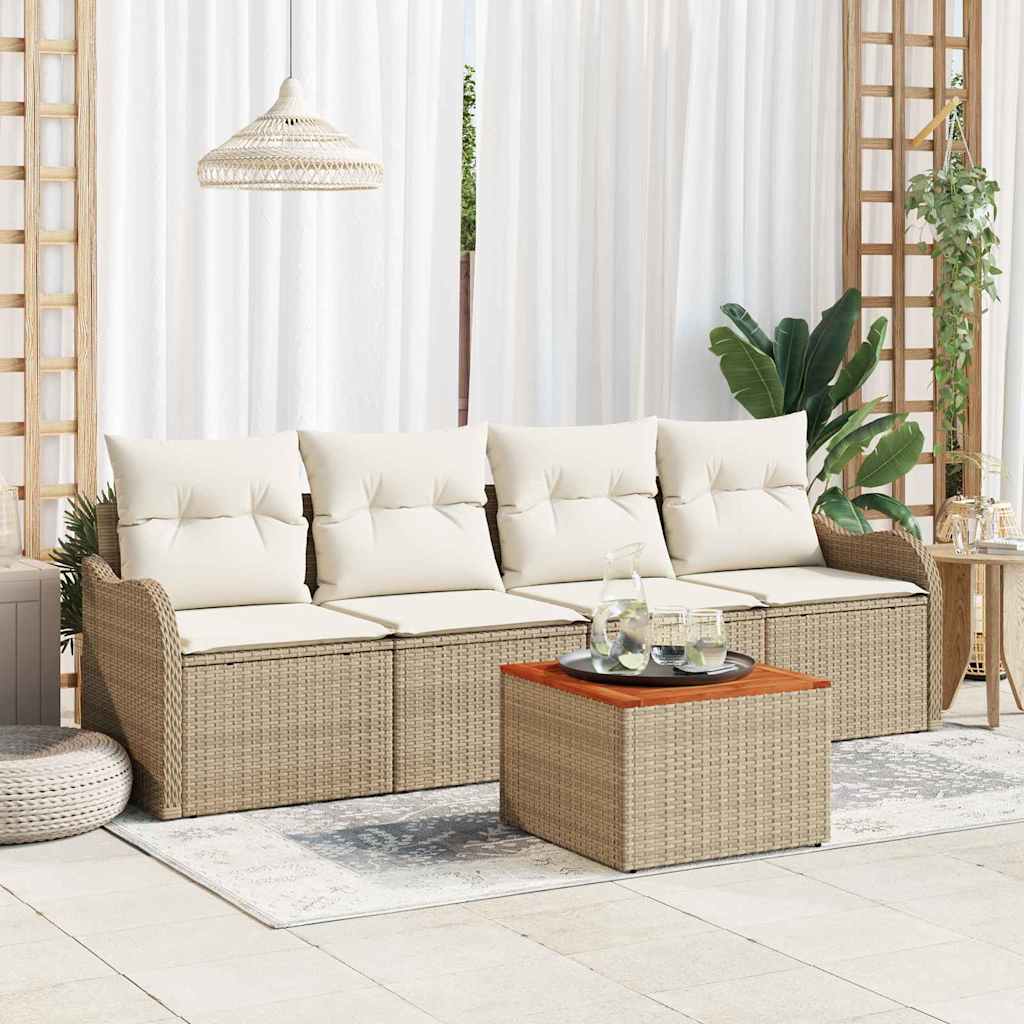 Gartensofa-set mit Speicher 5 pcs Schwarz und Creme Poly-Rattan