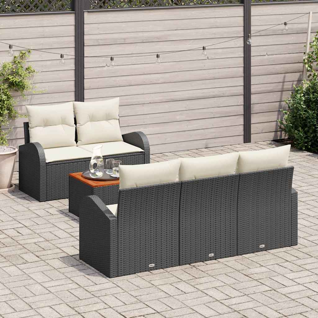 Gartensofa-set mit Speicher 6 pcs Schwarz und Creme Poly-Rattan