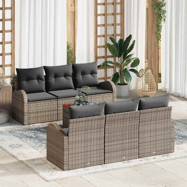 Gartensofa-set mit Speicher 7 pcs Schwarz und Creme Poly-Rattan