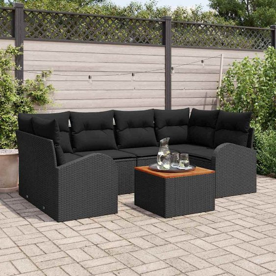 Garten-Sofa-Set 7 pcs Schwarz und Weiß