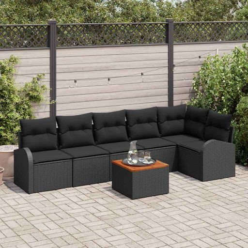 Garten-Sofa-Set 7 pcs Schwarz und Weiß