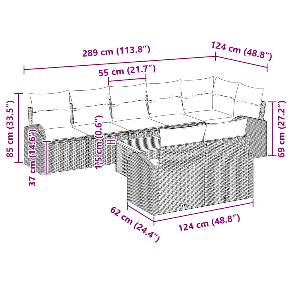 Gartensofa-set mit Speicher 9 pcs Schwarz und Creme Poly-Rattan