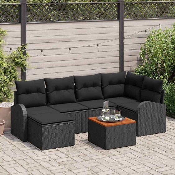 Garten-Sofa-Set 7 pcs Schwarz und Weiß