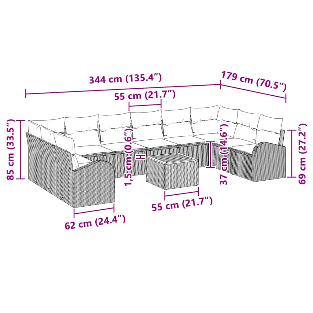 Garten-Sofa-Set 11 pcs Schwarz und Weiß