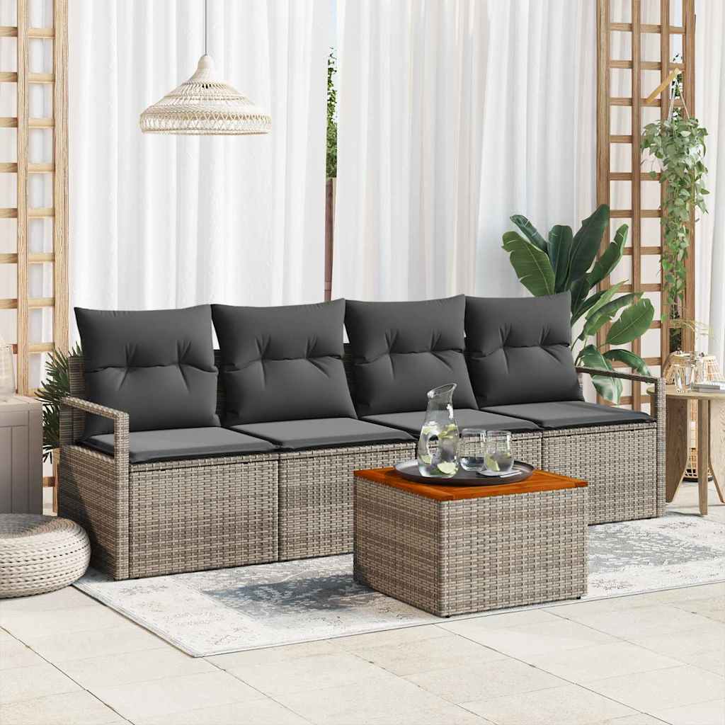 Gartensofa-set mit Speicher 5 pcs Schwarz und Creme Poly-Rattan
