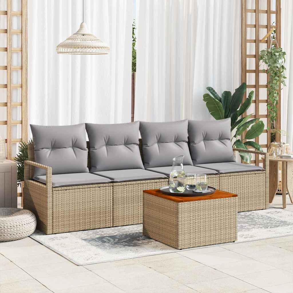 Gartensofa-set mit Speicher 5 pcs Schwarz und Creme Poly-Rattan