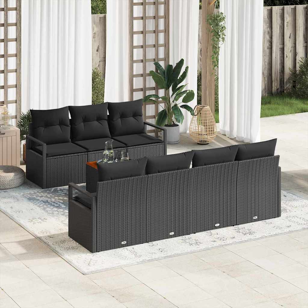 Gartensofa-set mit Speicher 8 pcs Schwarz und Creme Poly-Rattan