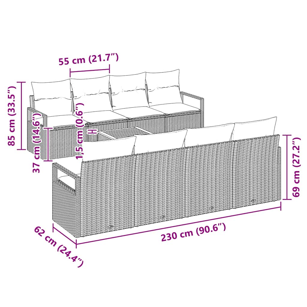 Gartensofa-set mit Speicher 9 pcs Schwarz und Creme Poly-Rattan