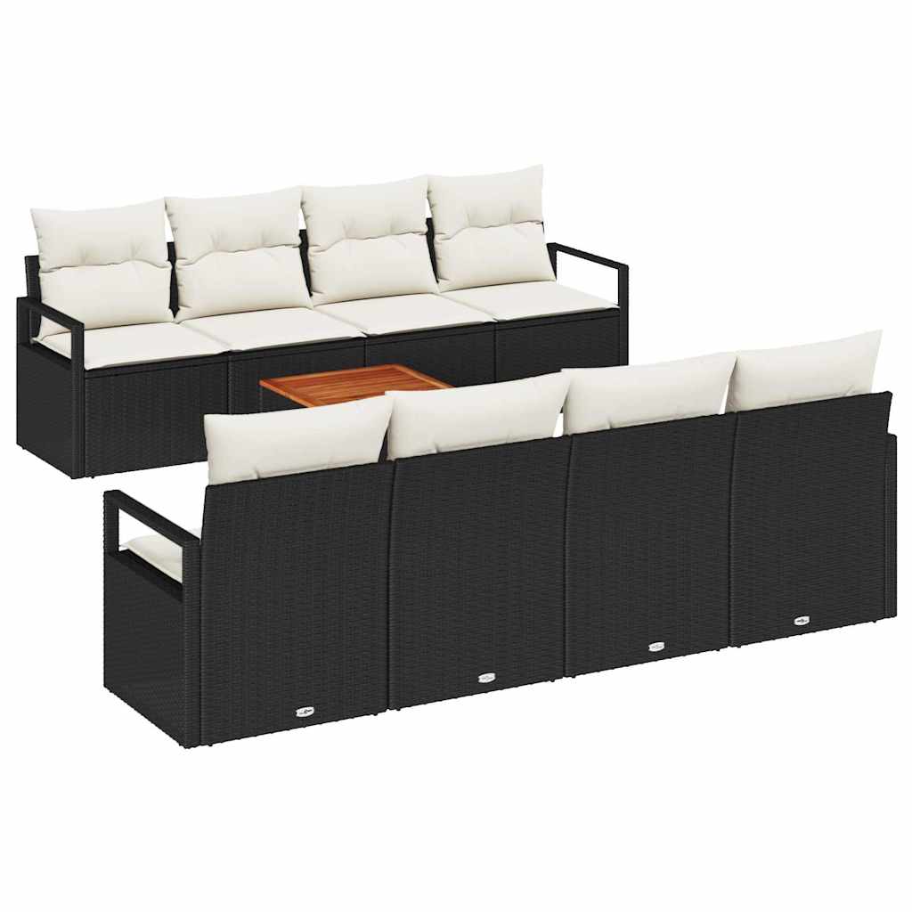 Gartensofa-set mit Speicher 9 pcs Schwarz und Creme Poly-Rattan