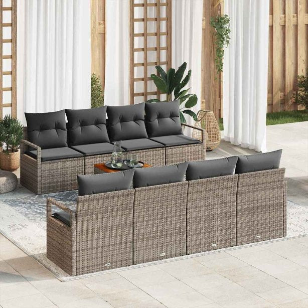Gartensofa-set mit Speicher 9 pcs Schwarz und Creme Poly-Rattan