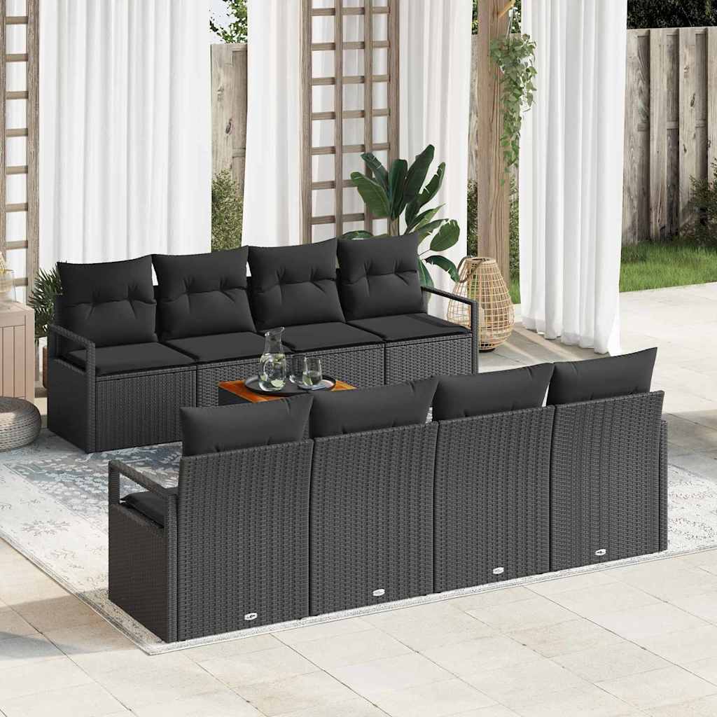 Gartensofa-set mit Speicher 9 pcs Schwarz und Creme Poly-Rattan