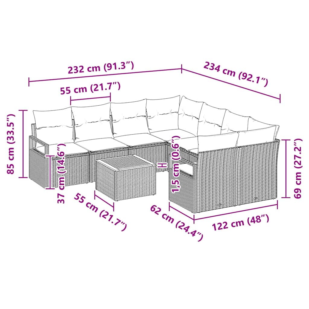Gartensofa-set mit Speicher 9 pcs Schwarz und Creme Poly-Rattan