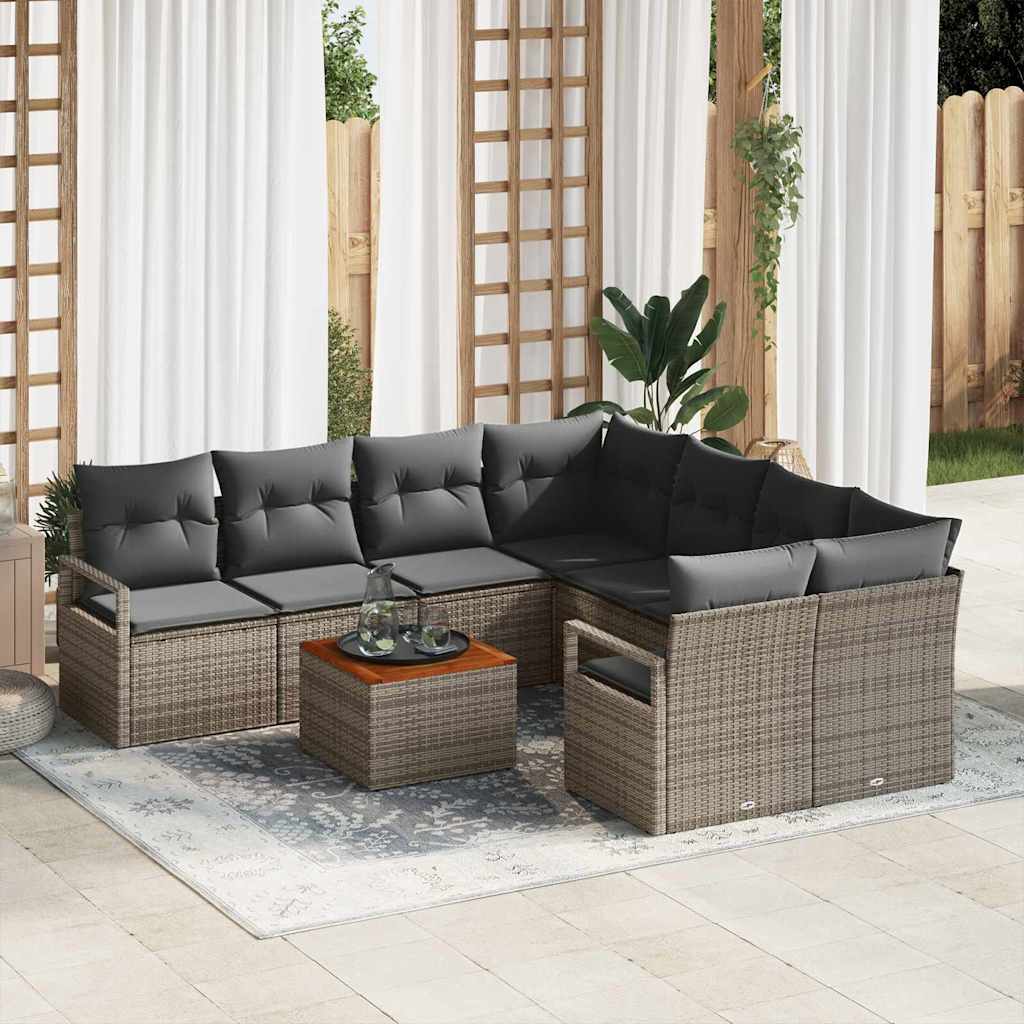 Gartensofa-set mit Speicher 9 pcs Schwarz und Creme Poly-Rattan