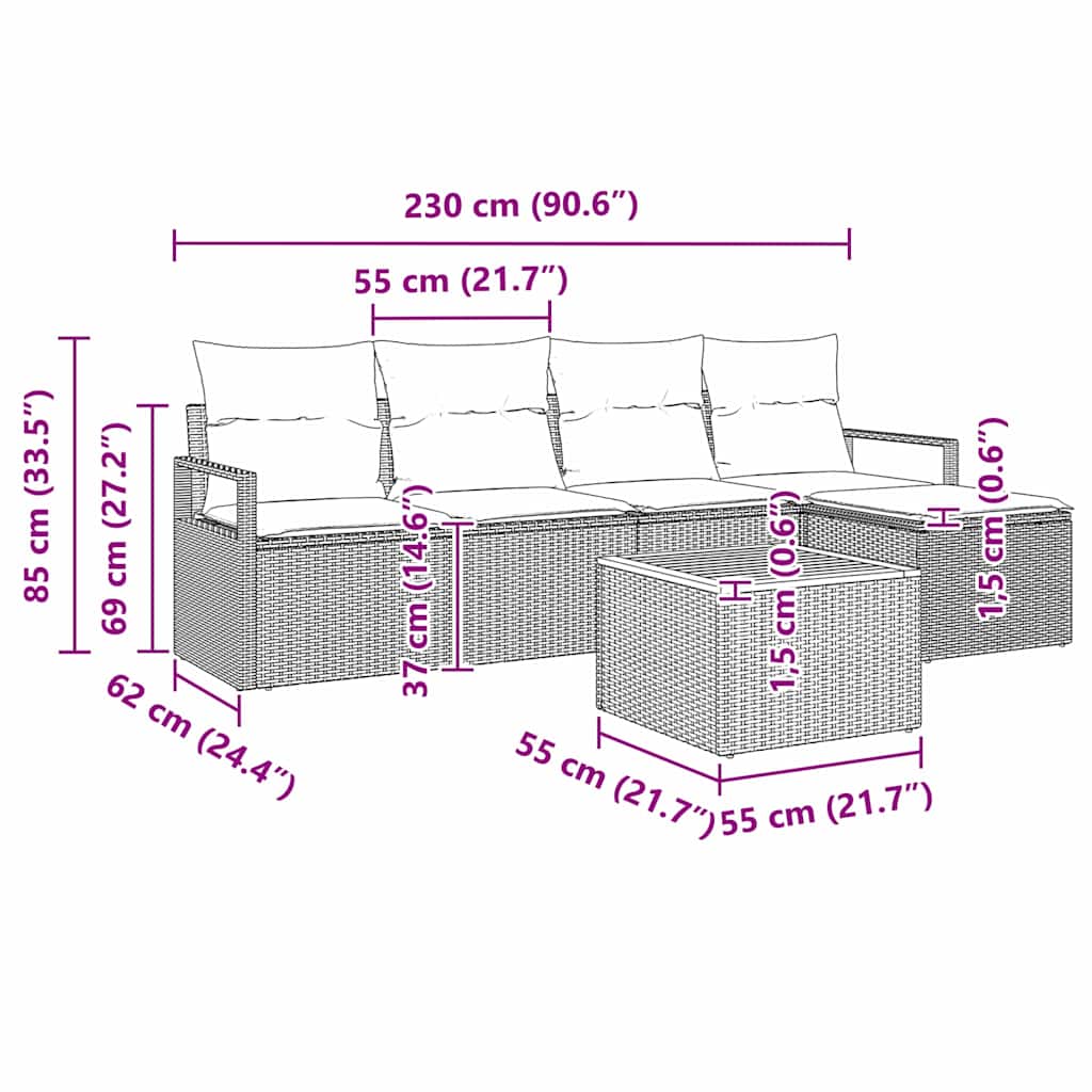 Garten-Sofa-Set 6 pcs Schwarz und Weiß