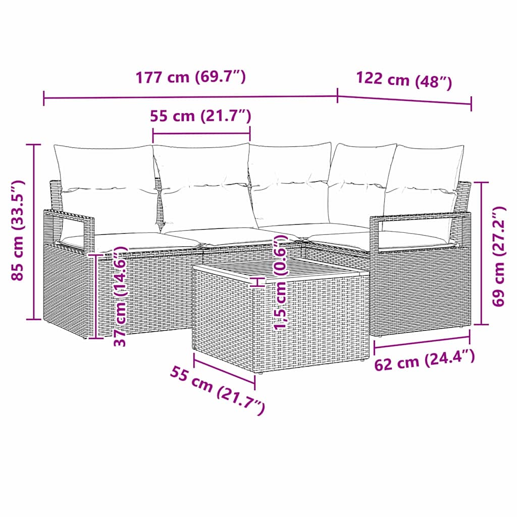 Garten-Sofa-Set 5 pcs Schwarz und Weiß