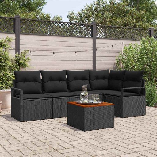 Garten-Sofa-Set 6 pcs Schwarz und Weiß