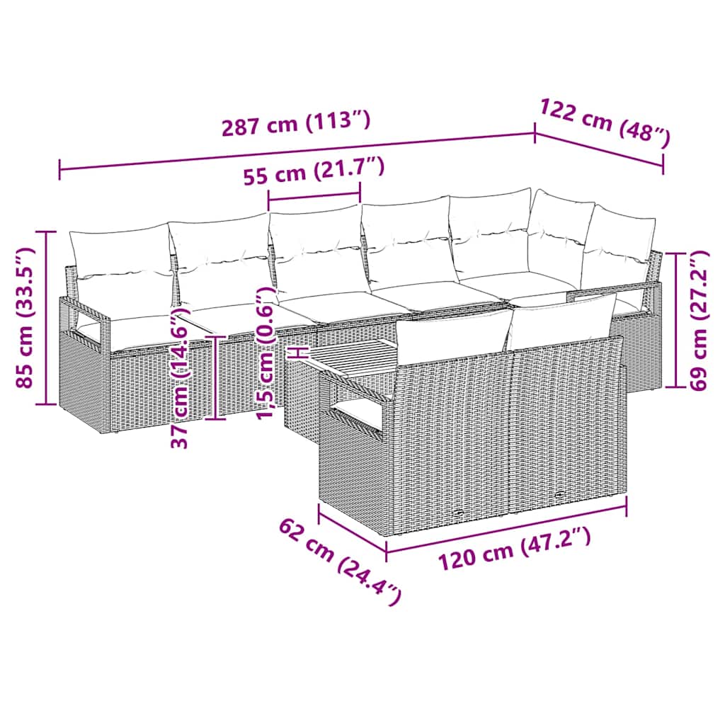 Gartensofa-set mit Speicher 9 pcs Schwarz und Creme Poly-Rattan