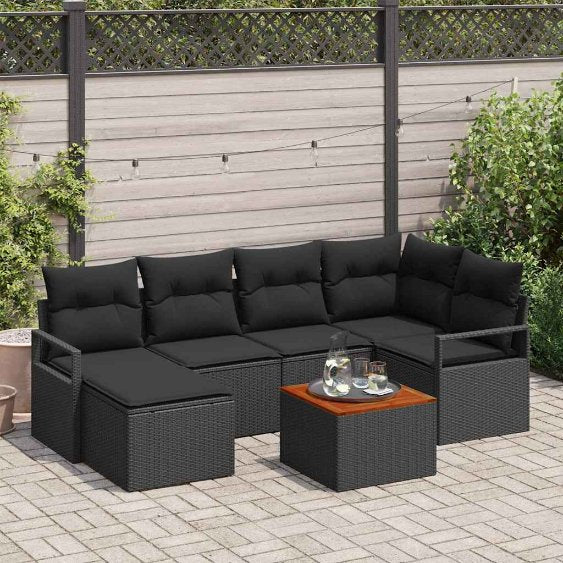 Garten-Sofa-Set 7 pcs Schwarz und Weiß