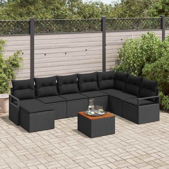 Garten-Sofa-Set 9 pcs Schwarz und Weiß