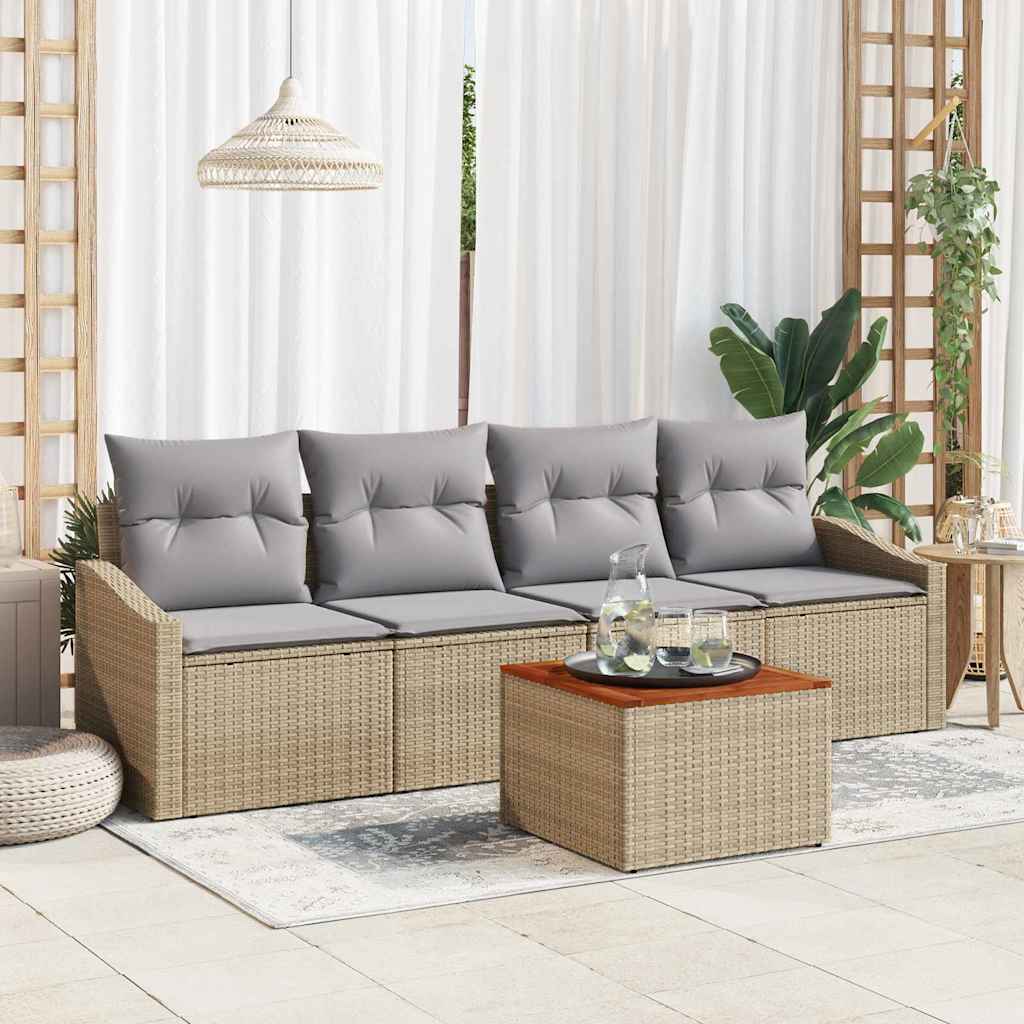 Gartensofa-set mit Speicher 5 pcs Schwarz und Creme Poly-Rattan