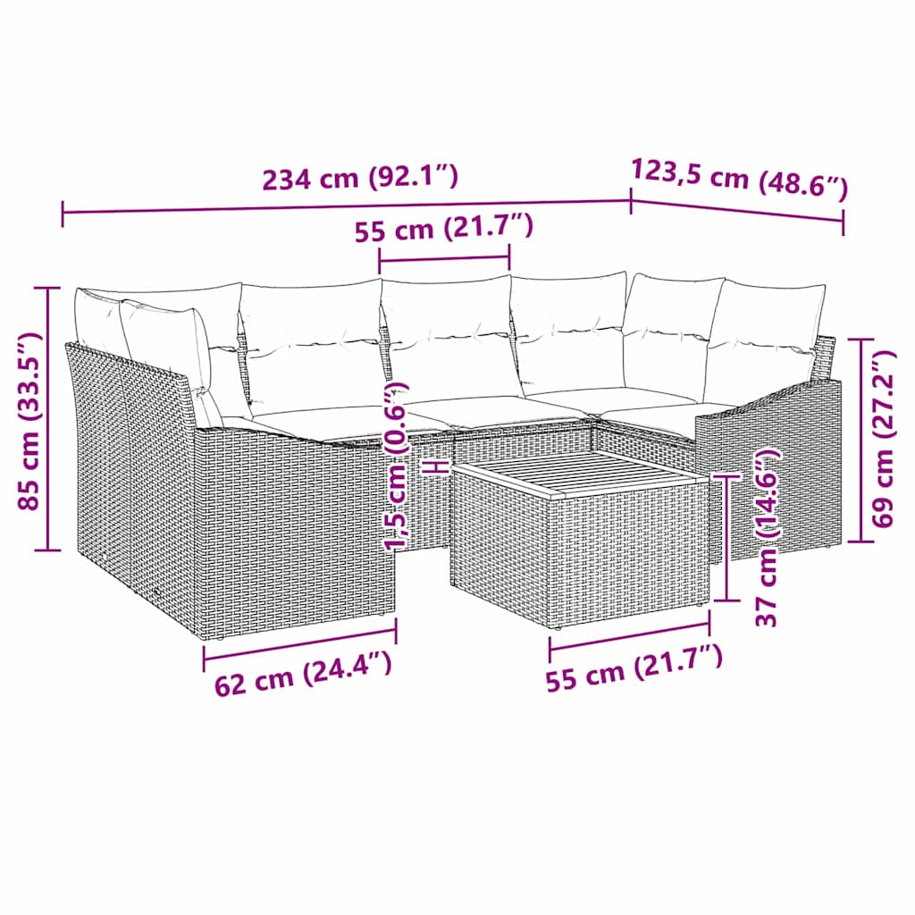Gartensofa-set mit Speicher 7 pcs Schwarz und Creme Poly-Rattan