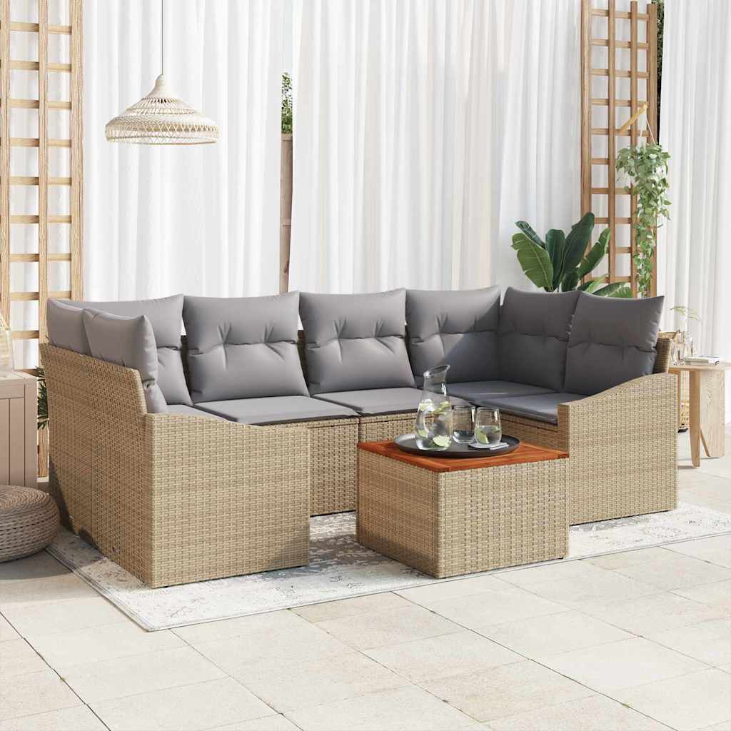 Gartensofa-set mit Speicher 7 pcs Schwarz und Creme Poly-Rattan