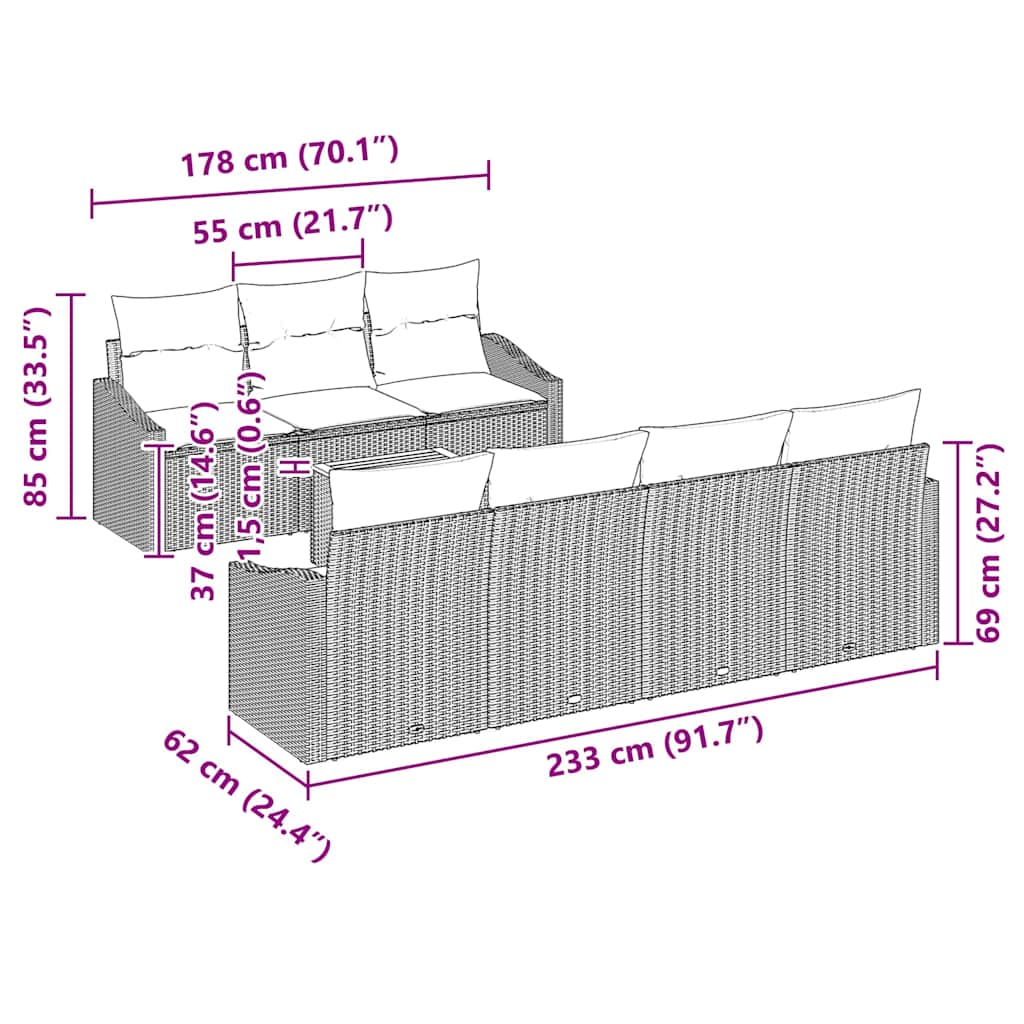 Gartensofa-set mit Speicher 8 pcs Schwarz und Creme Poly-Rattan